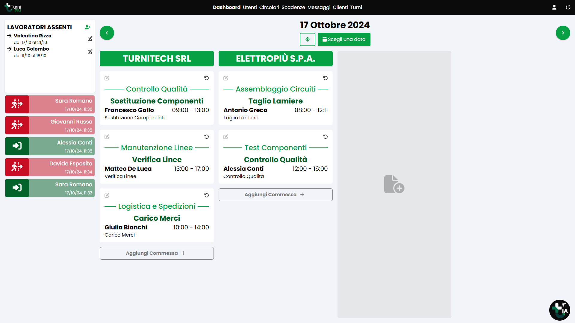 Screenshot Dashboard TurniPIU